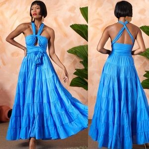 New Erika Pena Selma Blue Convertible Maxi Dress XS/S